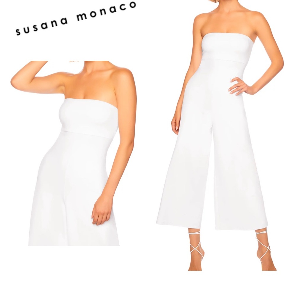 Susana Monaco White Strapless Wide-Leg Jumpsuit